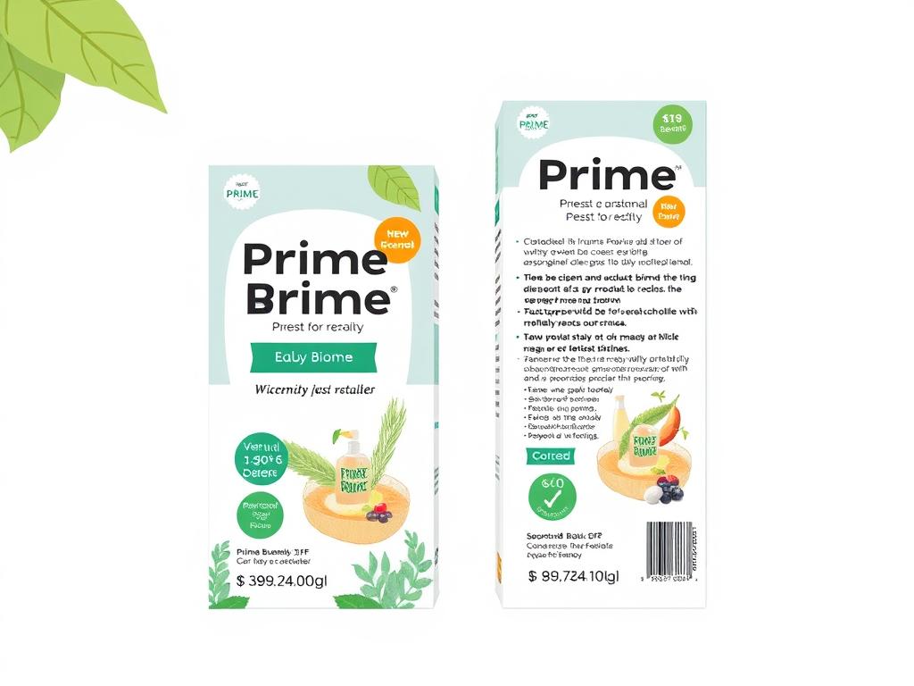 Image of Prime Biome product packaging and pricing information