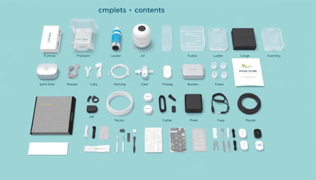 Components of the Intake Breathing starter kit – illustrative image Image showing components of the Intake Breathing starter kit
