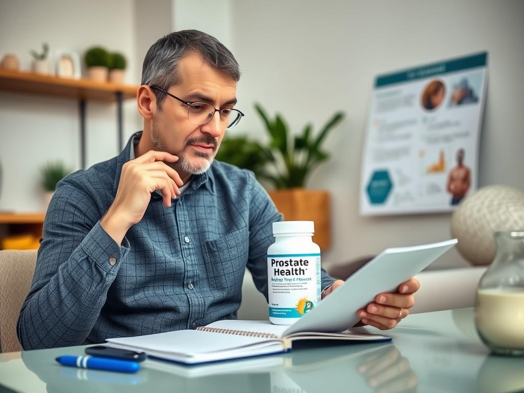 Man considering prostate health supplement